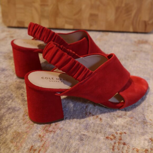 Cole Haan Size 8 Red Suede Block Heels - Picture 1 of 8